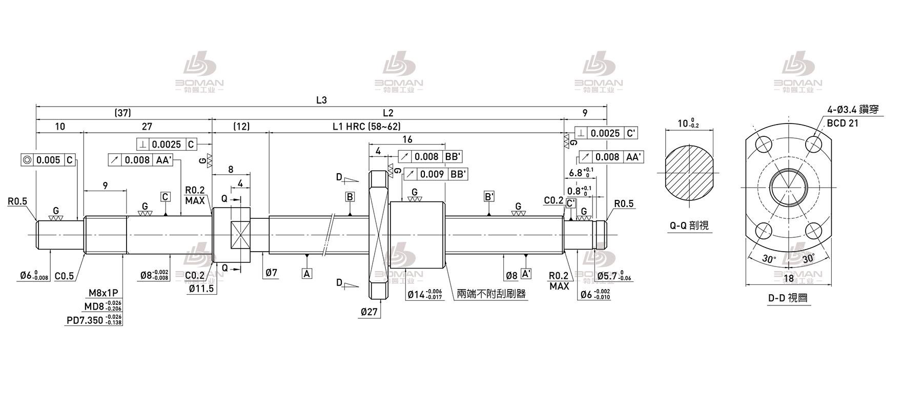 HIWIN上银 R8-1.0T3-FSI-80-138-0.008 上银滚珠丝杠多少钱1米