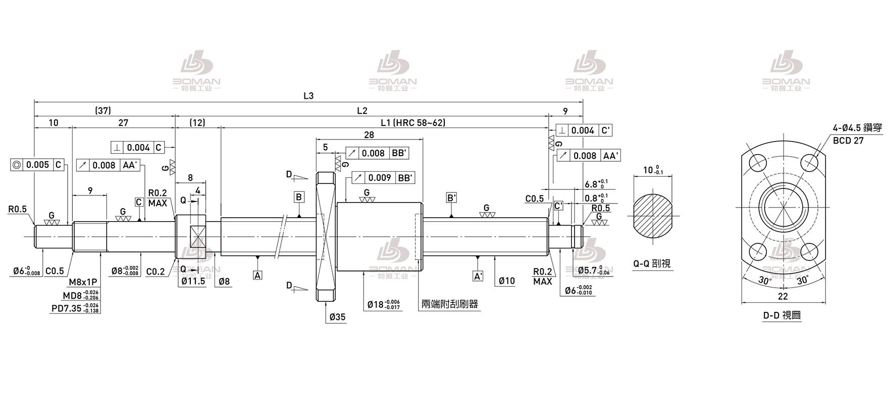 HIWIN上银 R10-2T3-FSI-100-158-0.008 上银滚珠丝杠是什么材质的